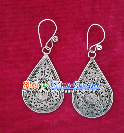 Chinese Miao Sliver Ornaments Earrings Traditional Hmong Sliver Eardrop for Women
