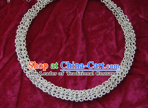 Chinese Miao Sliver Necklace Ornaments Traditional Hmong Sliver Necklet for Women