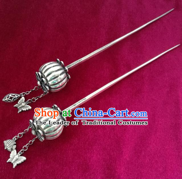 Traditional Chinese Miao Nationality Pumpkin Hair Clip Hanfu Sliver Hairpins Hair Accessories for Women