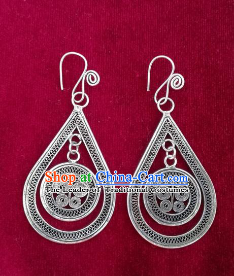 Traditional Chinese Miao Sliver Earrings Hmong Ornaments Minority Headwear for Women