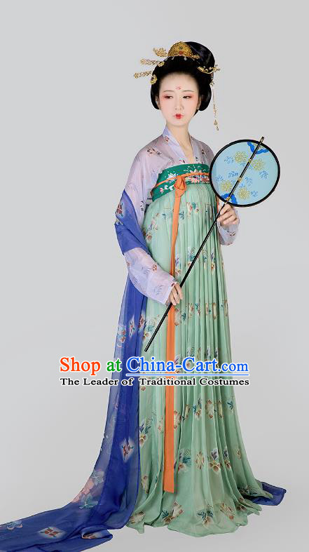 Chinese Ancient Tang Dynasty Palace Lady Maidenform Embroidered Costumes for Women