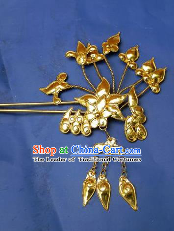 Chinese Traditional Miao Nationality Hair Accessories Golden Flower Hairpins Headwear for Women