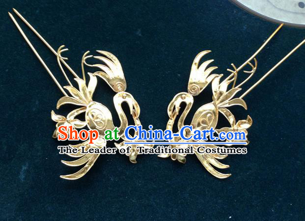 Chinese Traditional Miao Nationality Golden Hair Stick Hair Accessories Hairpins Headwear for Women