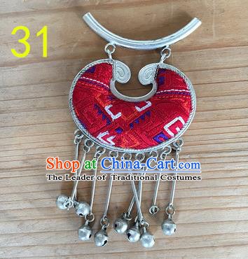 Chinese Traditional Miao Sliver Red Longevity Lock Hmong Ornaments Accessories Minority Necklace Pendant for Women