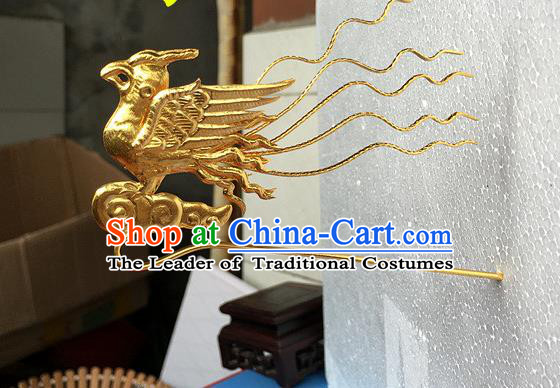 Traditional Chinese Miao Nationality Golden Hair Clip Phoenix Hairpins Hair Accessories for Women