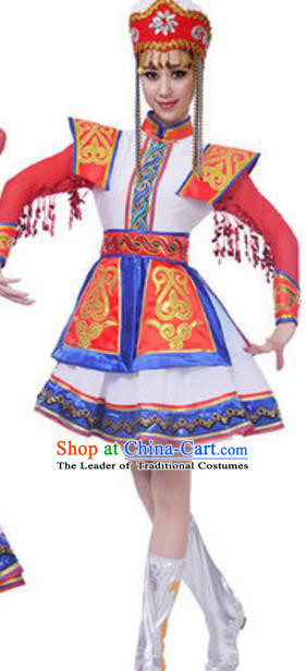 Traditional Chinese Mongolian Princess Ethnic Clothing, China Mongols Minority Folk Dance Costume for Women