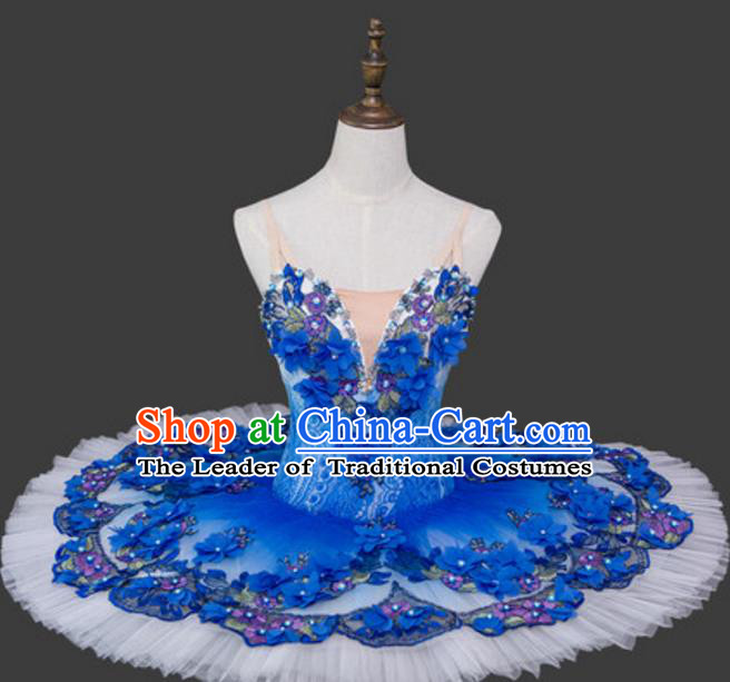 Top Grade Ballet Dance Costume Blue Bubble Dress Ballerina Dance Tu Tu Dancewear for Women