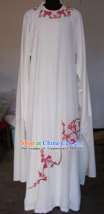 Chinese Traditional Beijing Opera Scholar Costumes Niche Embroidered Wintersweet White Robe for Adults
