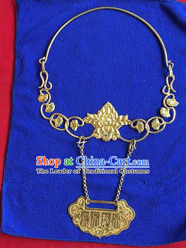 Handmade Chinese Miao Nationality Necklace Sliver Hmong Golden Hanfu Necklet for Women