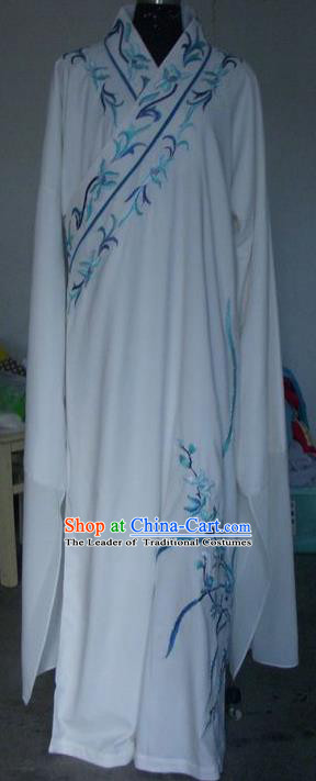 Chinese Traditional Shaoxing Opera Scholar Costumes Peking Opera Niche Embroidered Orchid White Robe for Adults