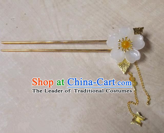 Chinese Traditional Hair Accessories Ancient Bride Hairpins White Flower Tassel Hair Clip for Women