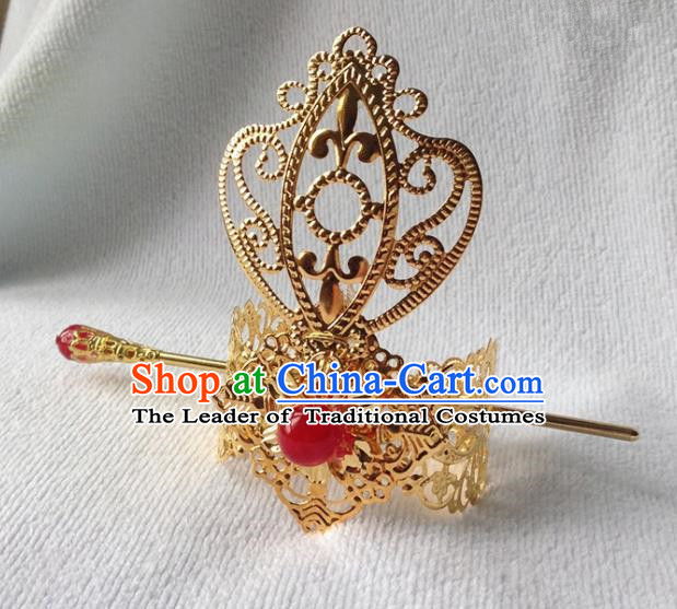 Chinese Traditional Ancient Prince Red Bead Tuinga Hair Accessories Swordsman Hairpins for Men