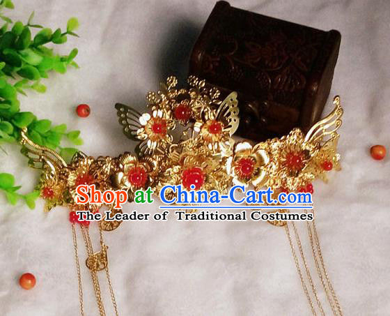 Chinese Traditional Hair Accessories Ancient Bride Phoenix Coronet Hairpins Tassel Hair Clip for Women