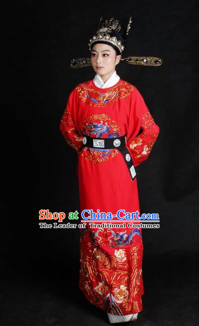 Chinese Traditional Shaoxing Opera Crown Prince Robe Peking Opera Niche Embroidered Red Costume for Adults