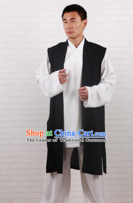 Chinese Traditional Martial Arts Costume Tai Chi Taoist Kung Fu Black Vest for Men