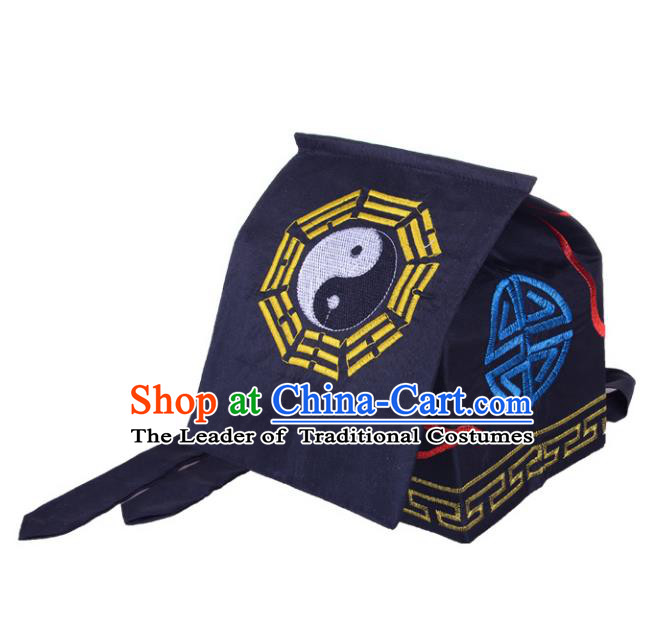 Chinese Traditional Martial Arts Taoist Tai Chi Navy Scarf Hat for Men