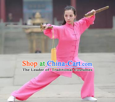 Chinese Traditional Martial Arts Costumes Tai Chi Kung Fu Pink Suits for Women