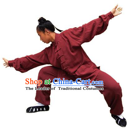 Chinese Traditional Martial Arts Costume Tai Chi Kung Fu Wine Red Clothing for Men