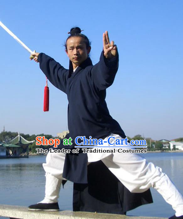 Chinese Traditional Martial Arts Costumes Tai Chi Clothing Taoist Kung Fu Navy Suits for Men