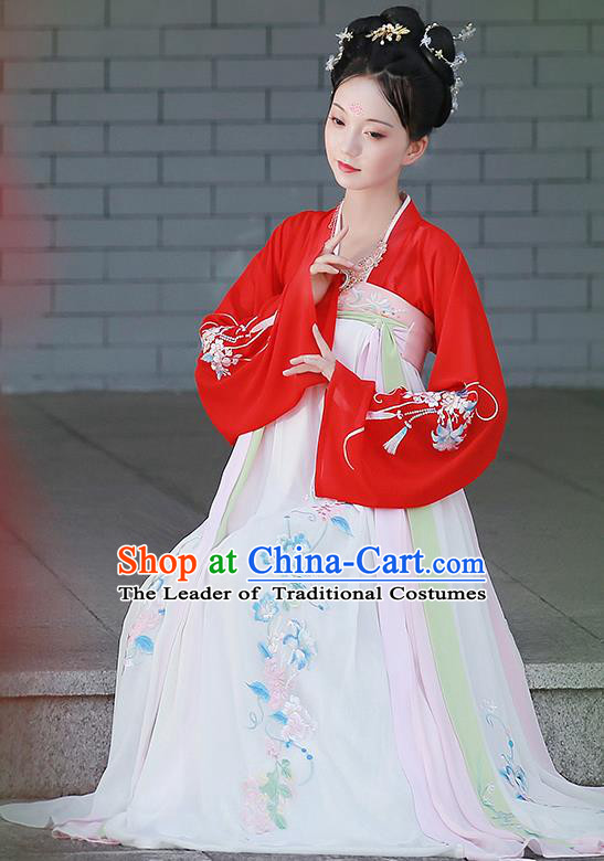 Chinese Ancient Tang Dynasty Palace Princess Embroidered Hanfu Dress Costume for Women