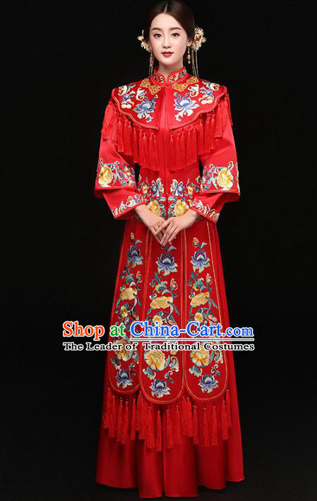 Top Grade Chinese Traditional Wedding Costumes Bride Embroidered Peony Xiuhe Suits for Women