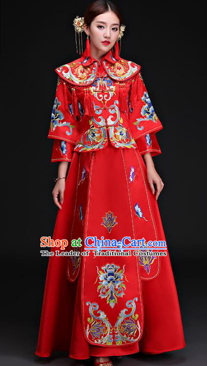 Chinese Traditional Wedding Costumes Ancient Longfeng Flown Bride Embroidered Xiuhe Suits for Women