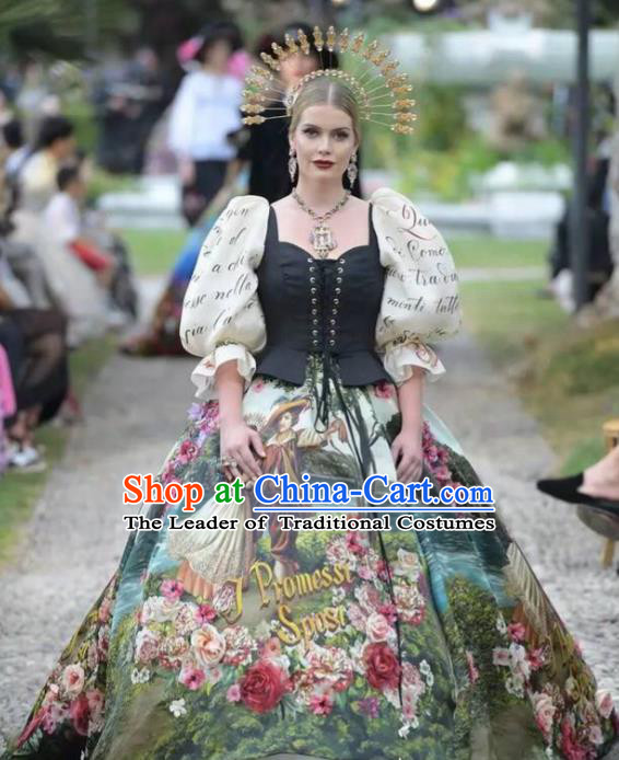 Top Grade Stage Performance Palace Countess Customized Costume Models Catwalks Printing Full Dress for Women