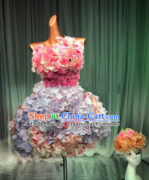 Top Grade Stage Performance Costume Models Catwalks Lilac Flowers Fairy Dance Dress and Headwear for Women