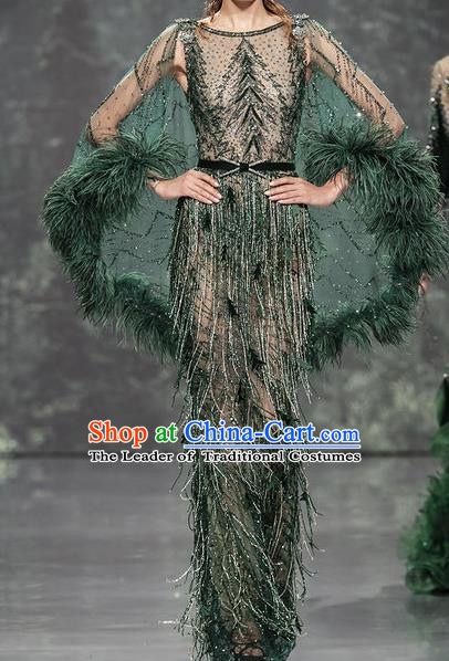 Top Grade Stage Performance Dance Costume Models Stalkshow Customized Green Full Dress for Women