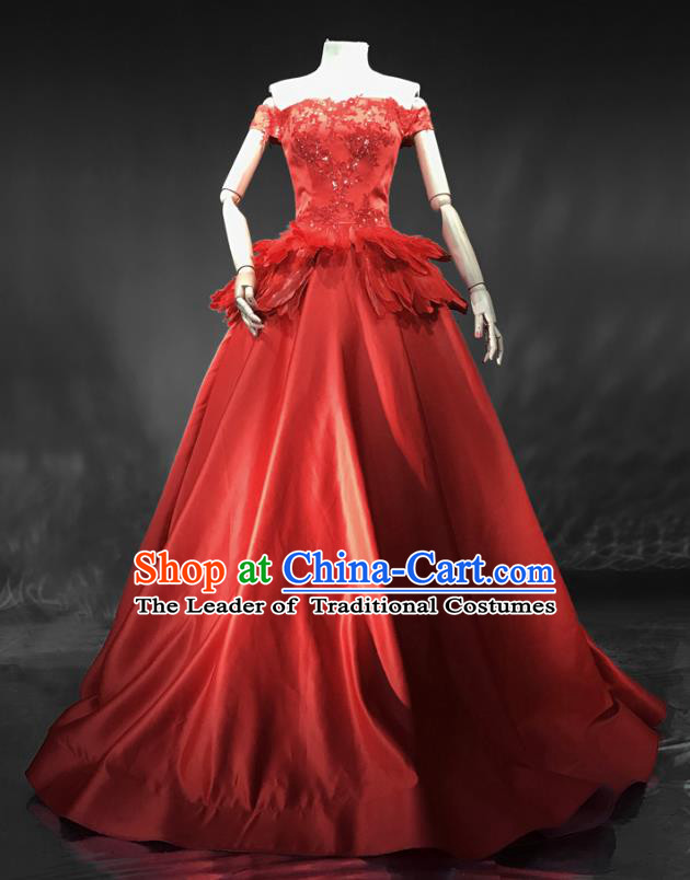 Top Grade Models Show Costume Chorus Catwalks Red Full Dress Stage Performance Compere Clothing for Women