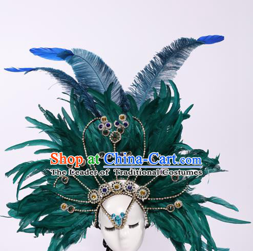 Top Grade Stage Performance Clothing Models Show Brazilian Rio Carnival Samba Green Feather Headwear for Women