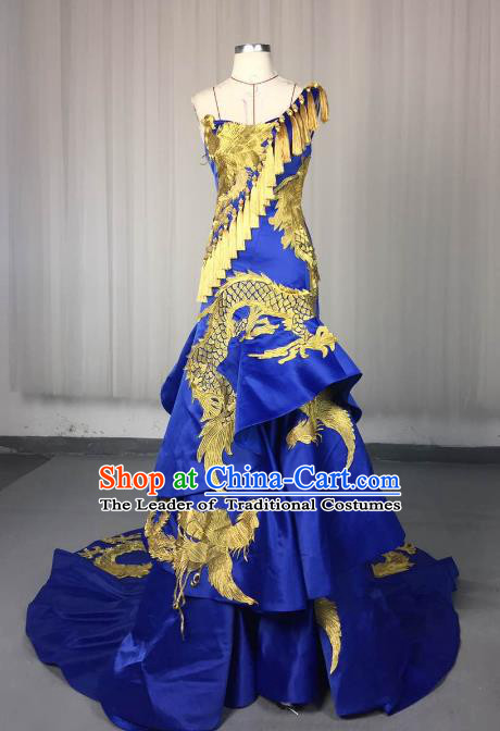 Top Grade Models Show Costume Stage Performance Catwalks Embroidered Dragon Phoenix Full Dress for Women