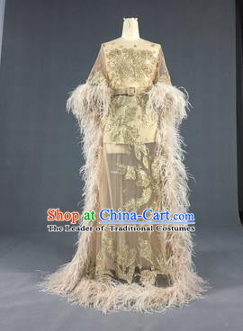 Top Grade Models Show Costume Stage Performance Catwalks Compere Golden Full Dress for Women