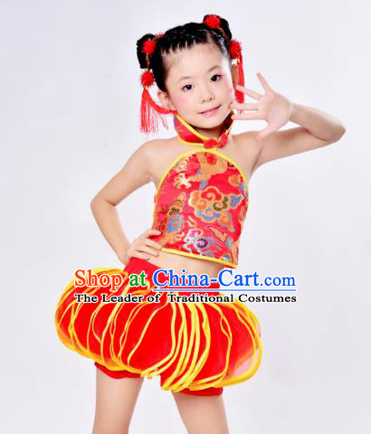 Top Grade Children Catwalks Costume Folk Dance Stage Performance Red Clothing for Kids
