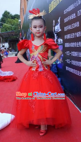 Children Models Show Costume Stage Performance Catwalks Red Cheongsam for Kids