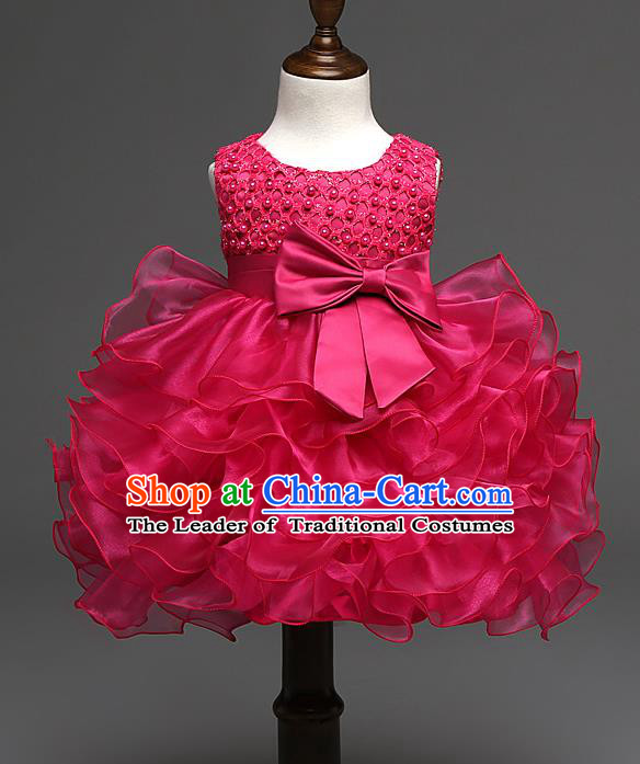Children Fairy Princess Rosy Bubble Dress Stage Performance Catwalks Compere Costume for Kids