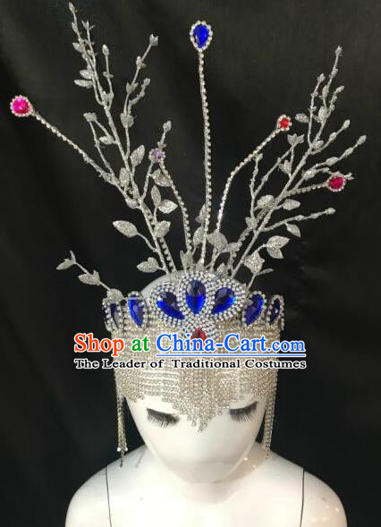 Top Grade Halloween Catwalks Hair Accessories Brazilian Carnival Samba Dance Crystal Headwear for Kids