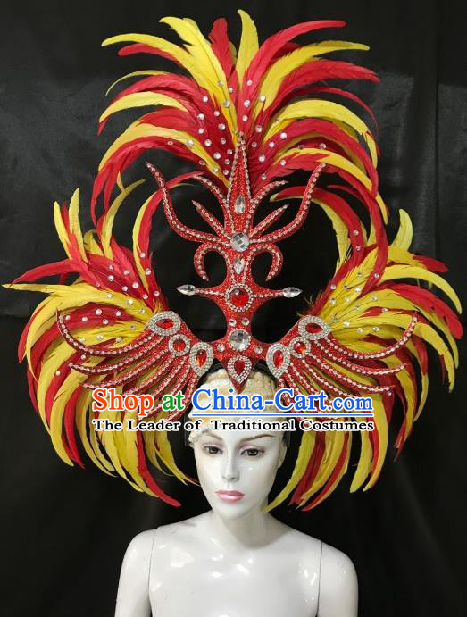 Brazilian Rio Carnival Samba Dance Ostrich Feather Hair Accessories Dionysia Catwalks Headdress for Women