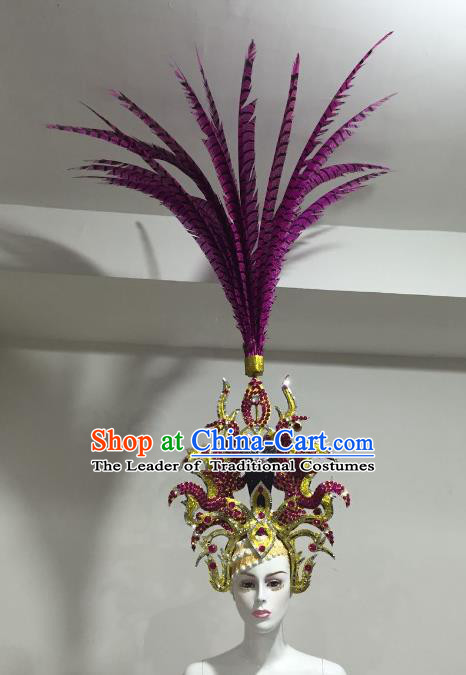 Brazilian Samba Dance Rosy Ostrich Hair Accessories Rio Carnival Catwalks Deluxe Headwear for Women
