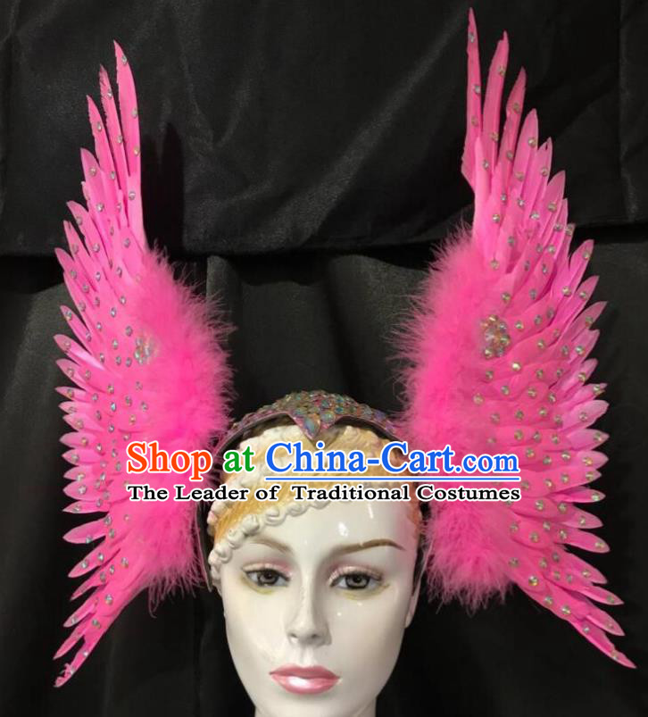 Brazilian Rio Carnival Dance Pink Ostrich Feather Hair Accessories Dionysia Samba Catwalks Headdress for Women