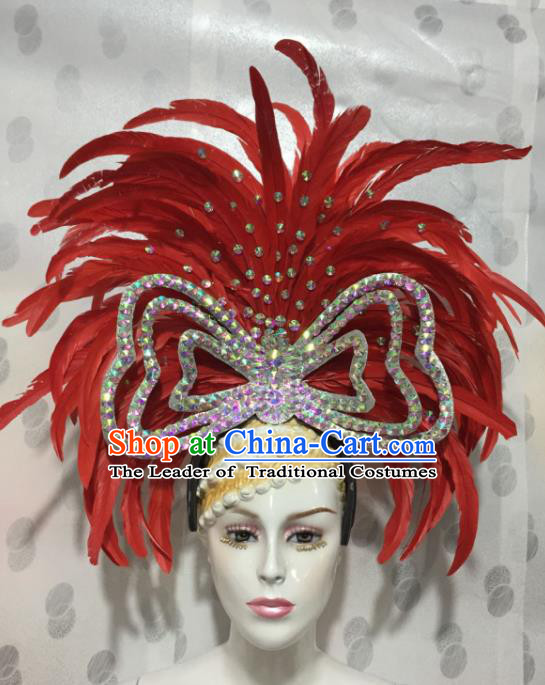 Brazilian Rio De Janeiro Carnival Red Feather Hair Accessories Samba Victorian Dance Hats for Women
