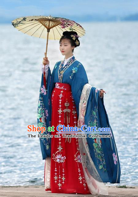 Ancient Chinese Female Embroidered Costume Tang Dynasty Empress Wedding Hanfu Dress for Rich Women