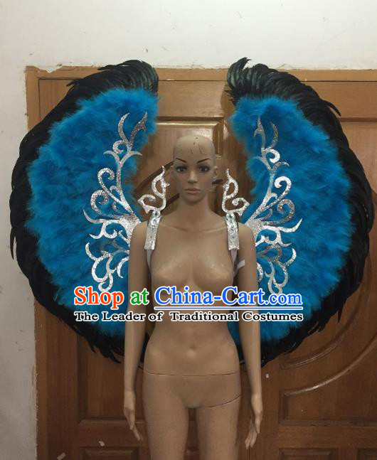 Custom-made Catwalks Props Brazilian Rio Carnival Samba Dance Blue Feather Wings for Women