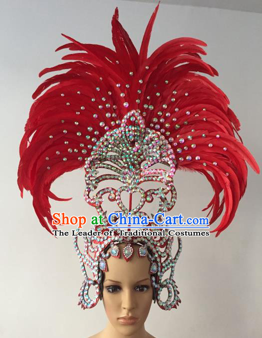 Brazilian Rio Carnival Samba Dance Red Feather Deluxe Headdress Hair Accessories for Women