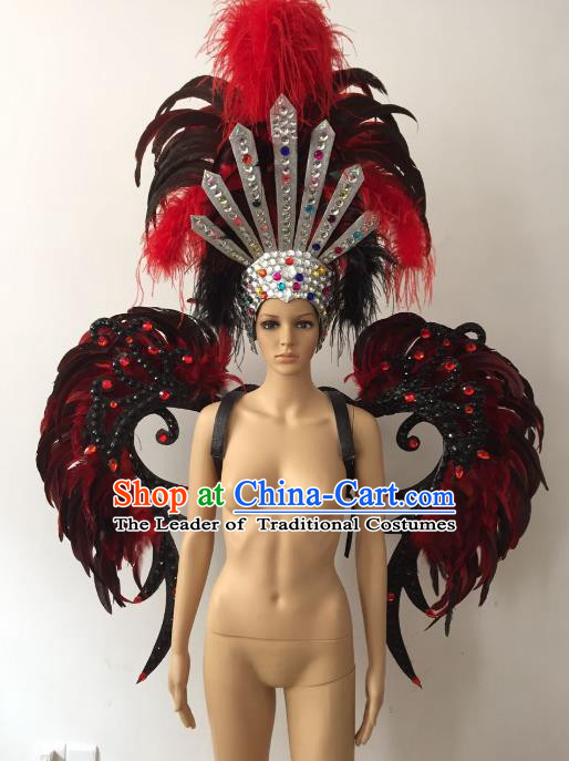 Brazilian Rio Carnival Samba Dance Props Catwalks Feather Wings and Headdress for Adults