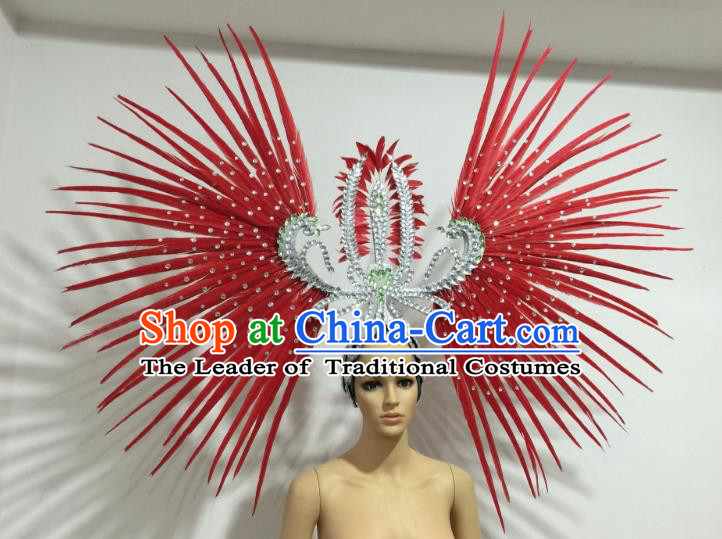 Red Feather Brazilian Carnival Rio Samba Dance Headdress Miami Catwalks Deluxe Hair Accessories for Women