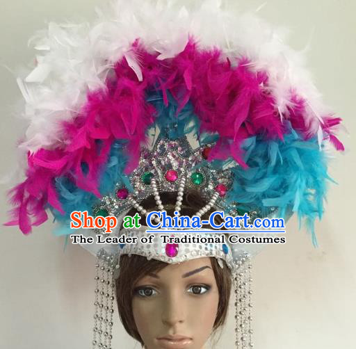Professional Halloween Catwalks Feather Hair Accessories Brazilian Rio Carnival Samba Dance Hats for Women