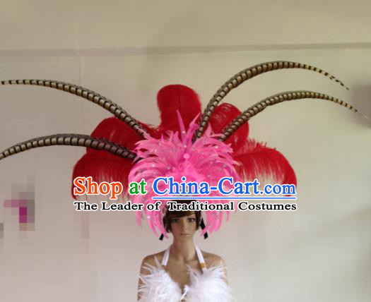 Professional Halloween Catwalks Samba Dance Hair Accessories Brazilian Rio Carnival Deluxe Feather Headwear for Women