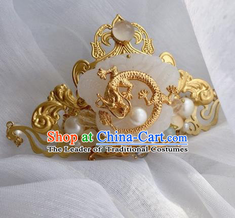 Chinese Traditional Ancient Hair Accessories Swordsman Hairpins Jade Dragon Tuinga for Men