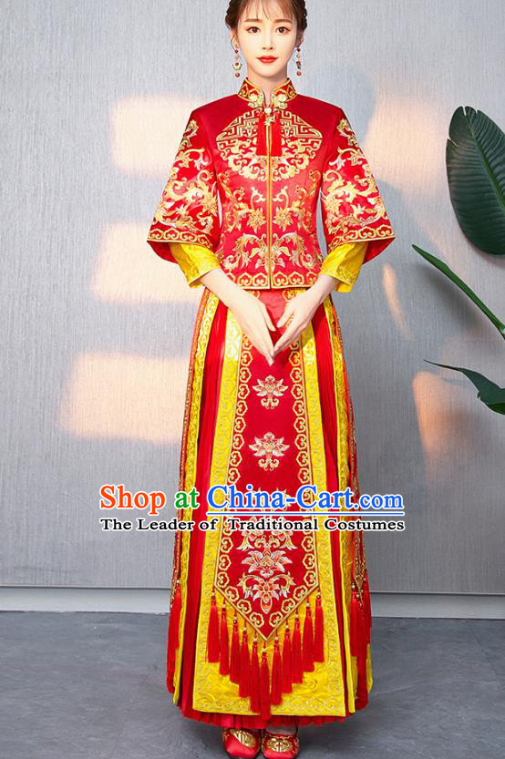 Traditional Chinese Ancient Bottom Drawer Wedding Costumes Embroidered Red XiuHe Suit for Women